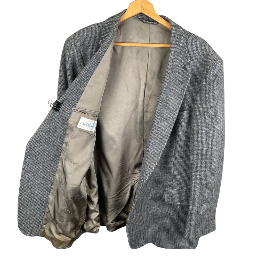 Arnold Palmer Mens Vintage 48R Grey Blue Micro Check Blazer Sport Coat USA Made